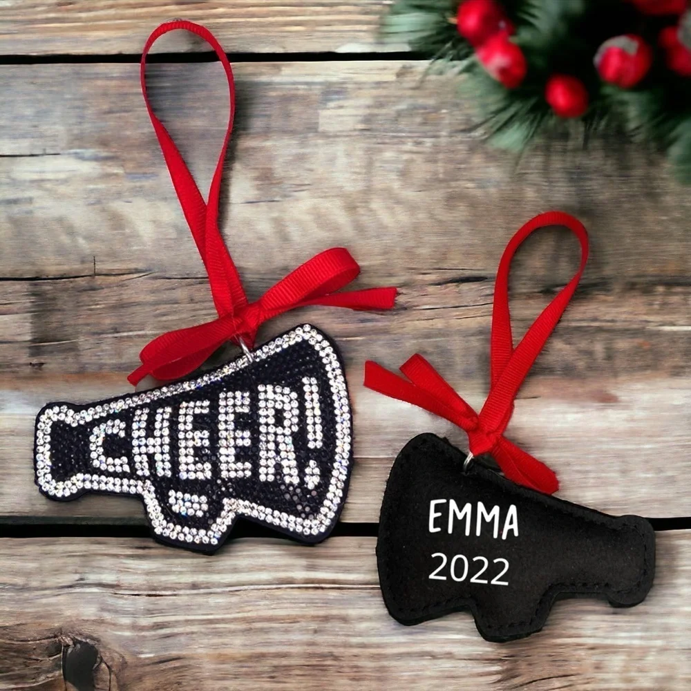 Personalized Rhinestone Cheerleader Christmas Ornament, Handcrafted Holiday